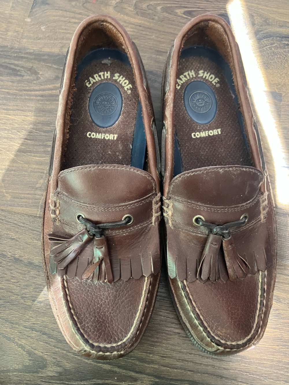Earth Shoe Men's Brown Leather Tassel Slip-On Loafers